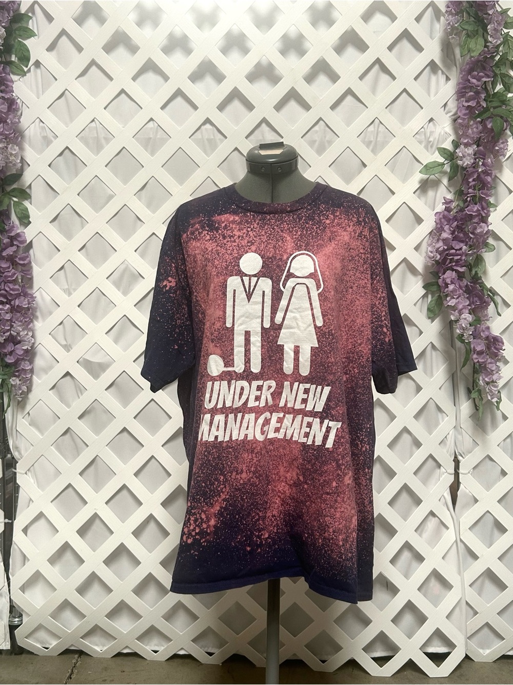 Bleach Dyed Under New Management Graphic Tee XL Humor Shirt Upcycled